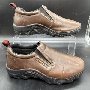 Merrell Boys Jungle Moc Bug Brown Slip-On Shoes Youth size 5.5 Leather Comfort